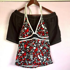 ZeroXposur Polka Dot Tankini Top and Bottom Black/White/Red Sz 12